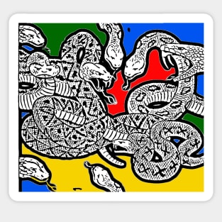 Serpentarium with many snakes fighting Sticker